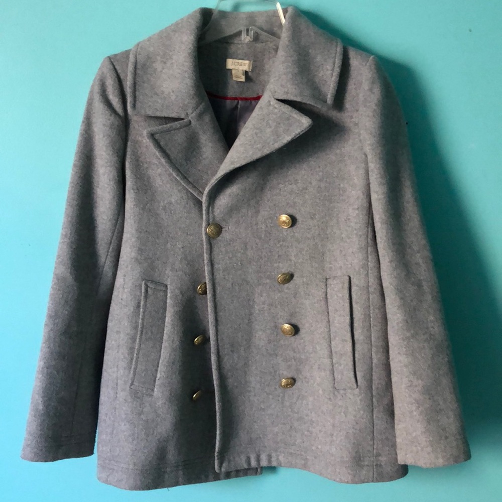 J. Crew Gray Pea Coat with Gold Buttons